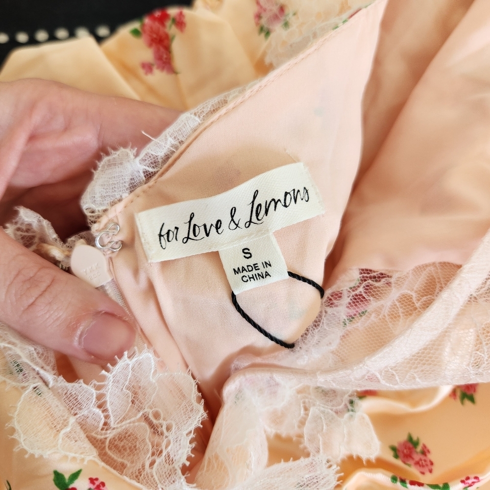 For Love And Lemons Aster Floral Mini Dress Peach NWT Size Small - Picture 4 of 14